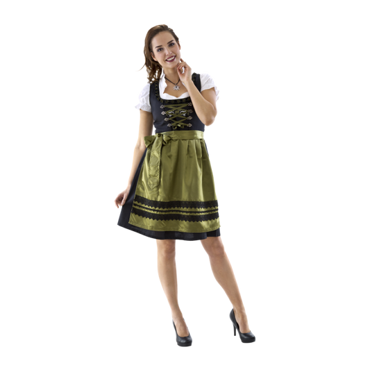 Dirndl 3-tlg. Schwarz-Olivgrün – Hirsche