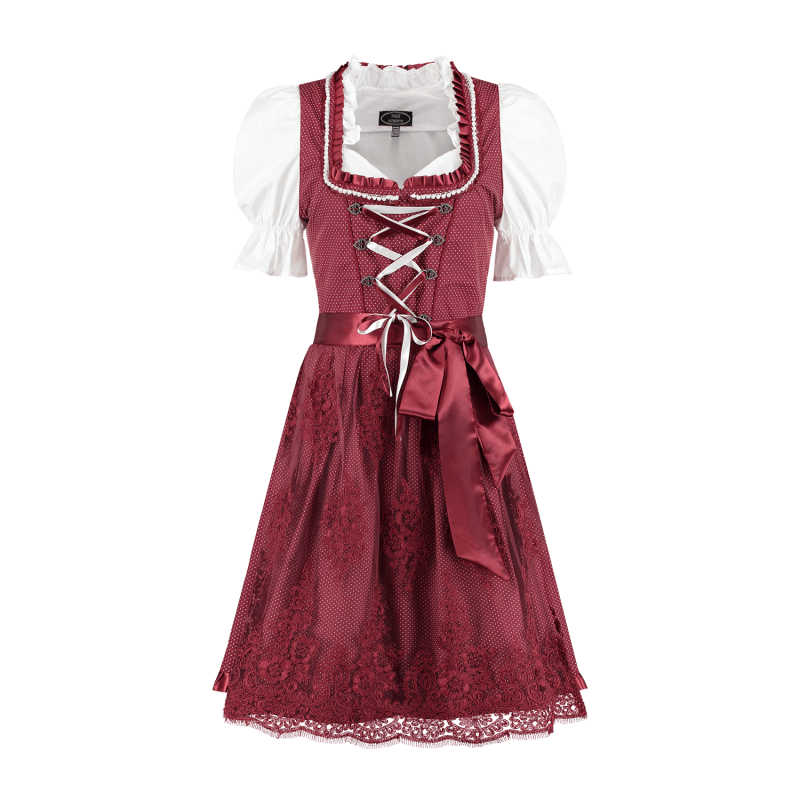 Weinrotes Dirndl mit Polka Dots – 3-teilig & Spitze