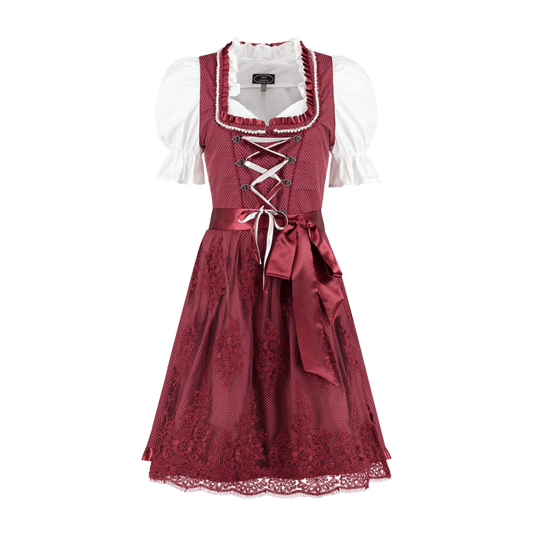 Weinrotes Dirndl mit Polka Dots – 3-teilig & Spitze