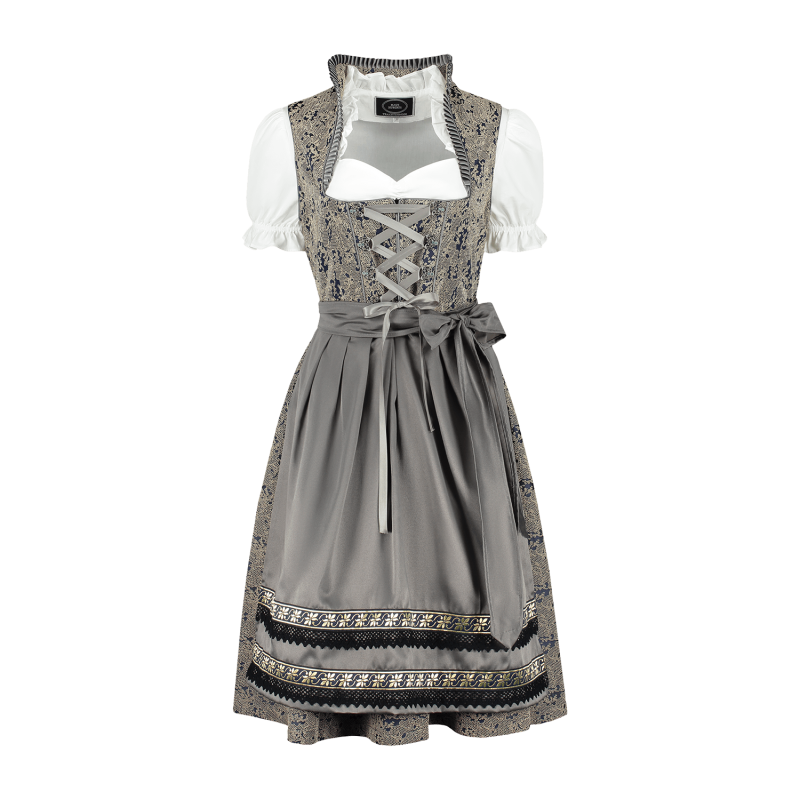 Landhausdirndl Exklusiv Taupe-Dunkelblau – 3-teilig
