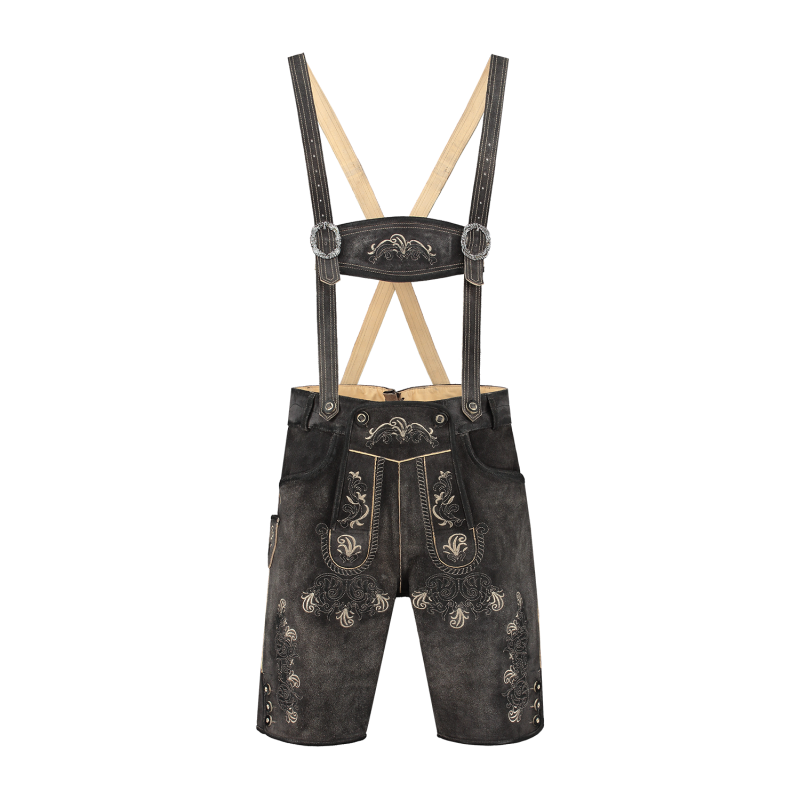 Lederhose kurz anthrazit vintage look antik, mit H-Träger