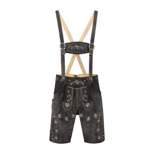 Lederhose kurz anthrazit vintage look antik, mit H-Träger