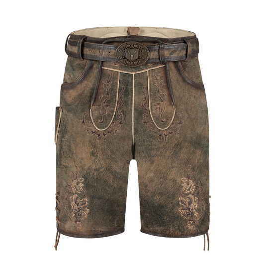 Lederhose kurz Holz-Antik – Ziegenleder mit Gürtel für Herren