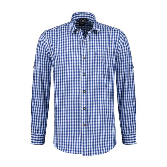 Trachtenhemd blau-weiß kariert Premium Cotton Blend