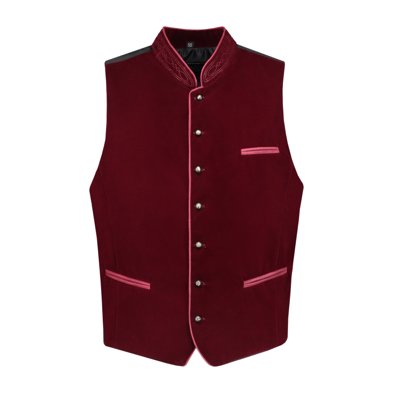 Trachtenweste Samt Weinrot – Elegante Herrenweste für Trachtenoutfits