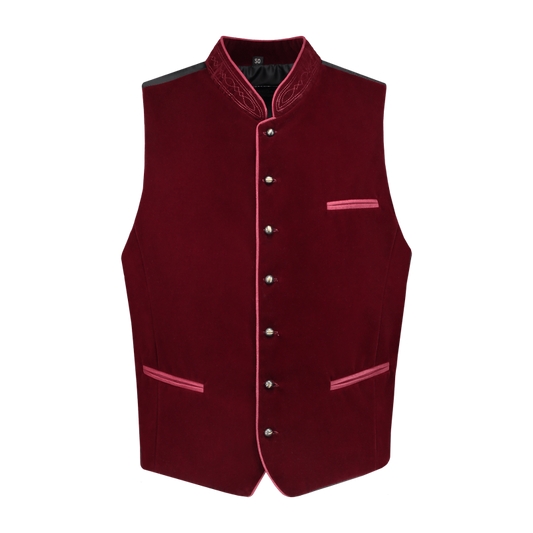 Trachtenweste Samt Weinrot – Elegante Herrenweste für Trachtenoutfits